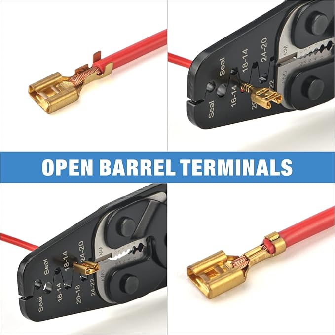 iCrimp Open Barrel Terminal& Weather Pack Terminal Crimper for AWG 24-14 with Built-in Wire Stripper&Cutter