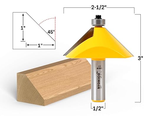 YONICO Chamfer Router Bits Edge Forming 45 Degree 1/2-Inch Shank 13917