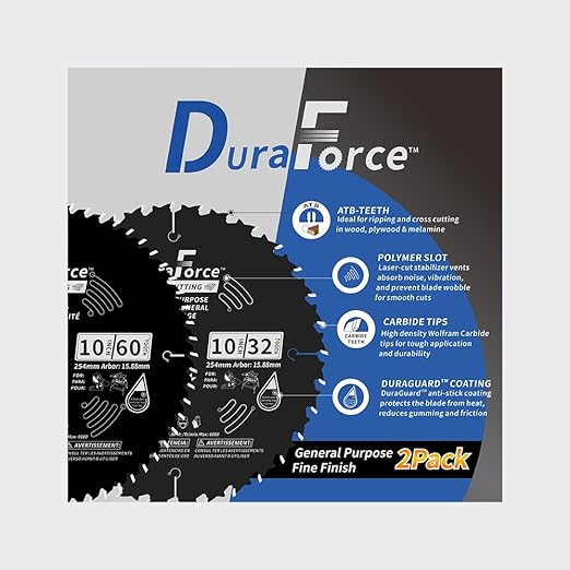 10 Inch 32T & 60T ATB Circular Saw Blades with 5/8 Inch Arbor for Miter/Table Saw, Combo Pack for General Purpose & Fine Finish Wood Cutting