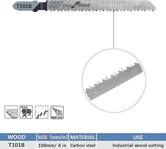 20-Piece T101B 4 Inch 10 TPI Assorted T-Shank Jig Saw Blades Set for Clean Cutting Wood