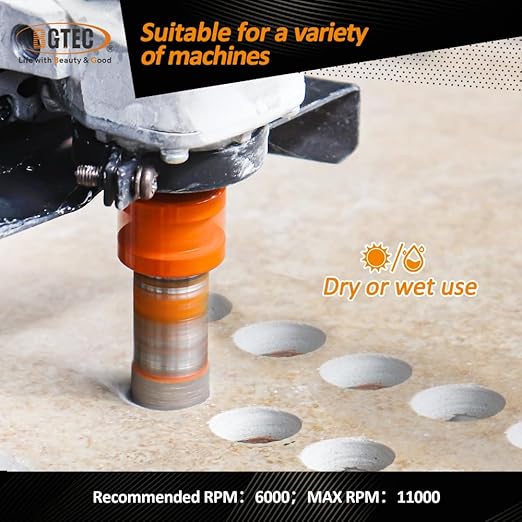 Diamond Core Drill Bit Kit BGTEC Diamond Hole Saw Tile Cutter for Porcelain Tile Ceramic Marble Brick, 5/8"-11 Thread 6/6/20/35mm+50mm Chamfer Bit