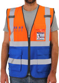 Dib Safety Reflective Vest High Visibility with Pockets and Zipper, Orange and Blue XL