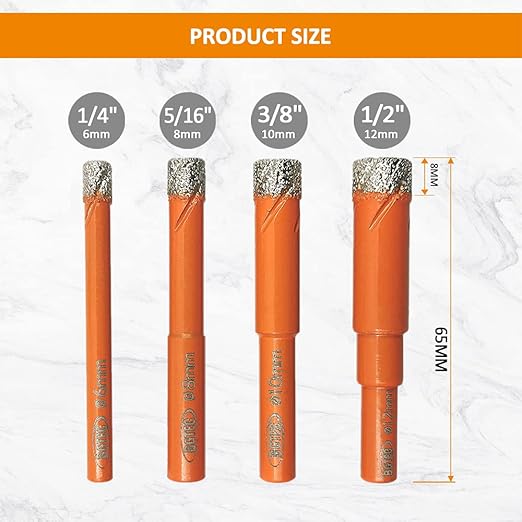 Dry Diamond Drill Bit Set,BGTEC 2pcs 5/16" 8mm Hole Saw for Granite,Marble,Masonry, Concrete, Tile/Ceramic, Glass, Hard Plastic,Vacuum Brazed Diamond Core Drill Bit Kit