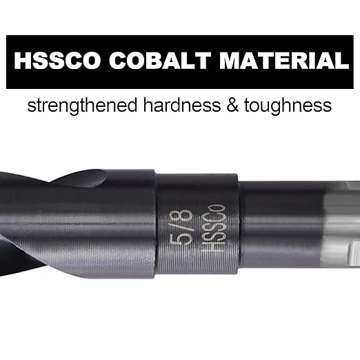 5/8 Cobalt Drill Bit for Metal and Hardened Steel, 1/2 Inch Reduced Shank M35 HSS Twist Jobber Drill Bit, with Index Storage Case