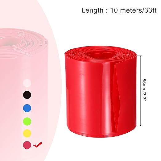 MECCANIXITY Battery Wrap PVC Heat Shrink Tubing 55mm Dia 85mm Flat 33 Feet(10meters) Red Good Insulation for Battery Pack