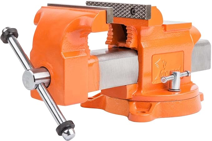 Forward Bench Vise 6 Inch Ductile Iron Bench Vice with 360 Degree Swivel Base and Channel Steel Guide Bar 30606 (6")