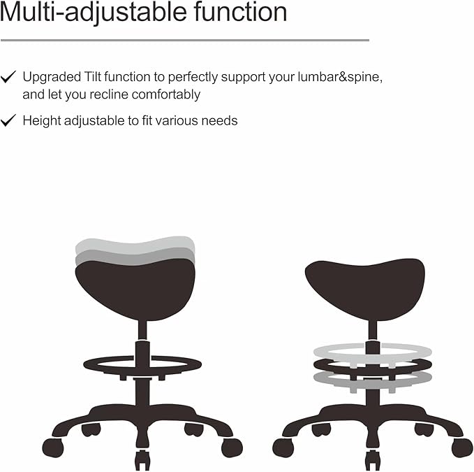 Grace&Grace Ergonomic Rolling Saddle Stool Chair with Wheels Adjustable Swivel Stool with Back and Footrest Heavy Duty for Esthetician, Artist, Dental, Medical, Spa, Salon, Cutting, Home Office