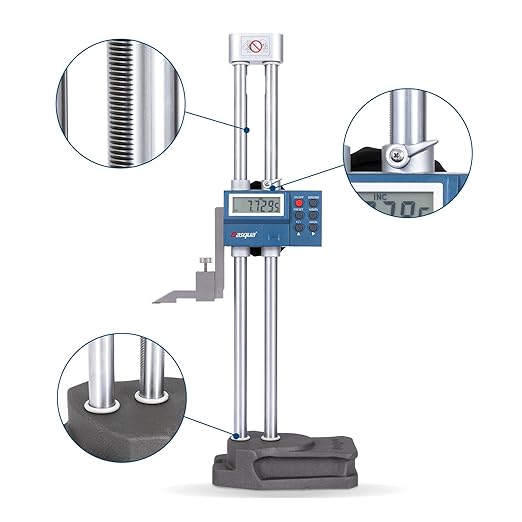 Dasqua 12"/300mm Double Beam Digital Height Gauge with Feed Wheel, Heavy Duty Cast Iron Base with Carbide-Tipped Scriber, Accuracy: ±0.0015"/0.04mm, Resolution 0.001"/0.01mm