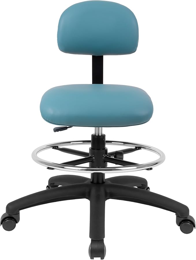 Chair Master FSS Series Square seat (19"-27") seat Height Chair. Vinyl-for Office, Garage, Desk, Shop, Computer, Doctor, Medical, Easy to Clean! 18" Footring (Aqua, Mid Stool, Self Braking Casters)