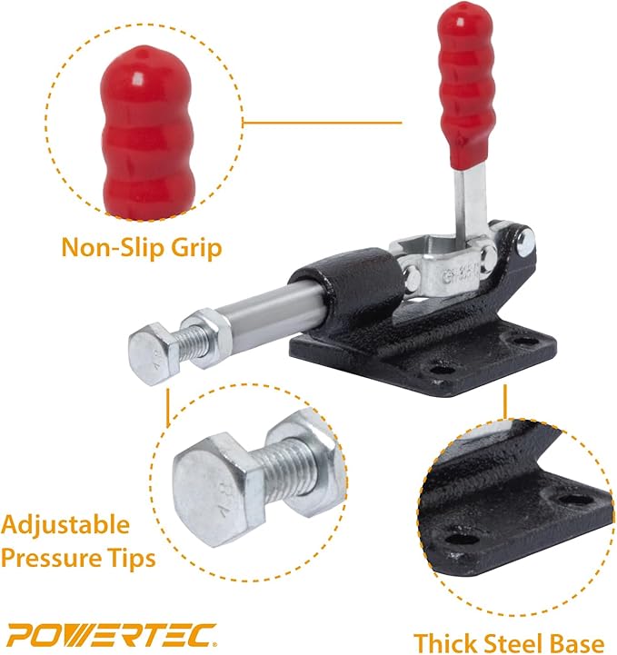 POWERTEC 4PK Push Pull Toggle Clamp, 500lbs Holding Capacity, 305CM Quick Release Push Pull lever Clamp, Stroke Clamp for Welding, Woodworking Jigs and Fixtures, Pocket Hole Jigs, CNC (20318-P4)