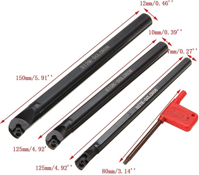 13PCS Indexable Lathe Turning Tool Kit,3pcs Metal Lathe Tool Holder S07K/S10K/S12M-SCLCR06 with 10pcs CCMT060204 Carbide Inserts for Cutting Threading Grooving