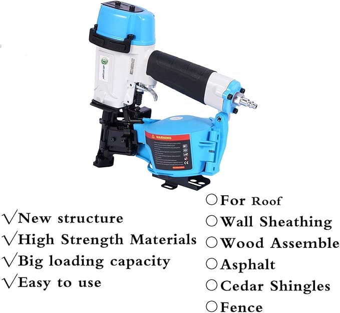 BHTOP Salvador CN45N Roofing Nailer, 15 Degree Roofing Nail Gun, 3/4-Inch to 1-3/4-Inch Coil Nails, 120-pcs Load Capacity Coil Nailer