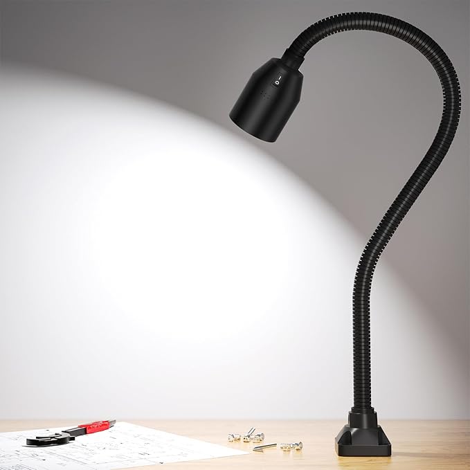 LED Work Lights - 450 Lumens COB Lamp, Flexible Gooseneck, Screw-Fixed Base, Ideal for Machine Tools, Lathe Workbenches
