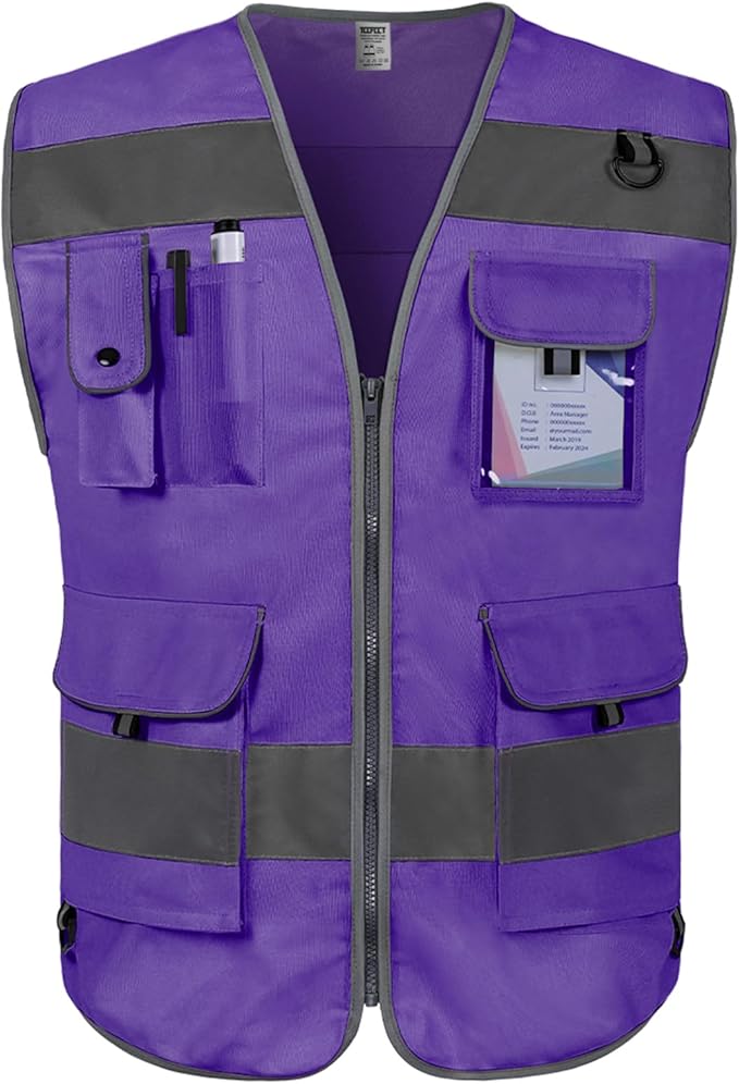 TCCFCCT Safety Vest 9 Pockets High Visibility Reflective Safety Vest for Men Women, Hi Vis Work Vest with Reinforced Sewing, Durable to Use, Meets ANSI/ISEA Standards, (Purple, 3X-Large)