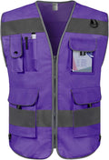 TCCFCCT Hi Vis Vest, 9 Pockets High Visibility Reflective Safety Vest for Men Women, Safety Construction Vest with Reinforced Sewing, Durable to Use, Meets ANSI/ISEA Standards, (Purple, Small)