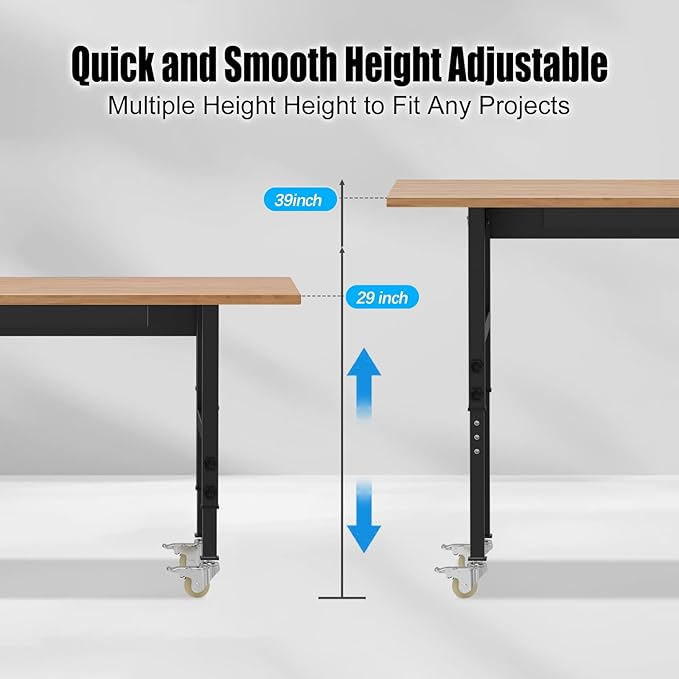 60” Wood Work Bench Work Table, Heavy-Duty Adjustable Workbench with Power Outlets, 3000 Lbs Capacity Tool Bench Workstation for Garage, Workshop