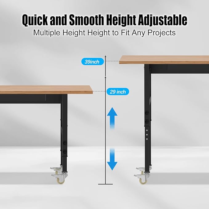48” Heavy-Duty Solid Wood Work Bench Work Table, Adjustable Height Workbench with Power Outlets, 3000 Lbs Capacity Workstation for Garage, Workshop