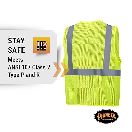 Pioneer Hi Vis Mesh Safety Vest - for Traffic & Public Workers - Cool & Lightweight - Class 2 - Reflective Tape - Yellow