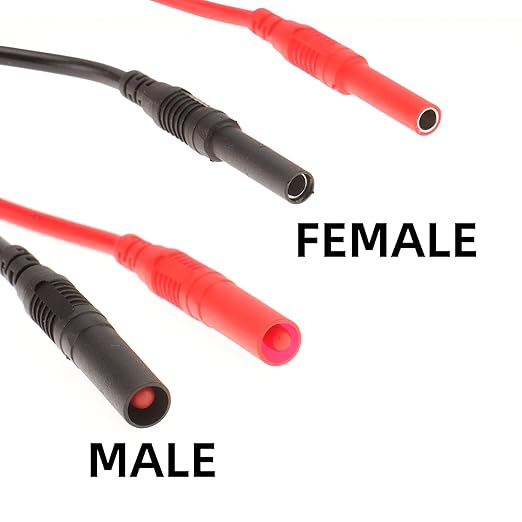 2PCS Meter Test Lead Extension Male to Female Connector, 4mm Banana Plug to Jack Heavy Duty Silicone Wires, 14AWG Multimeter Leads Probes Adapter