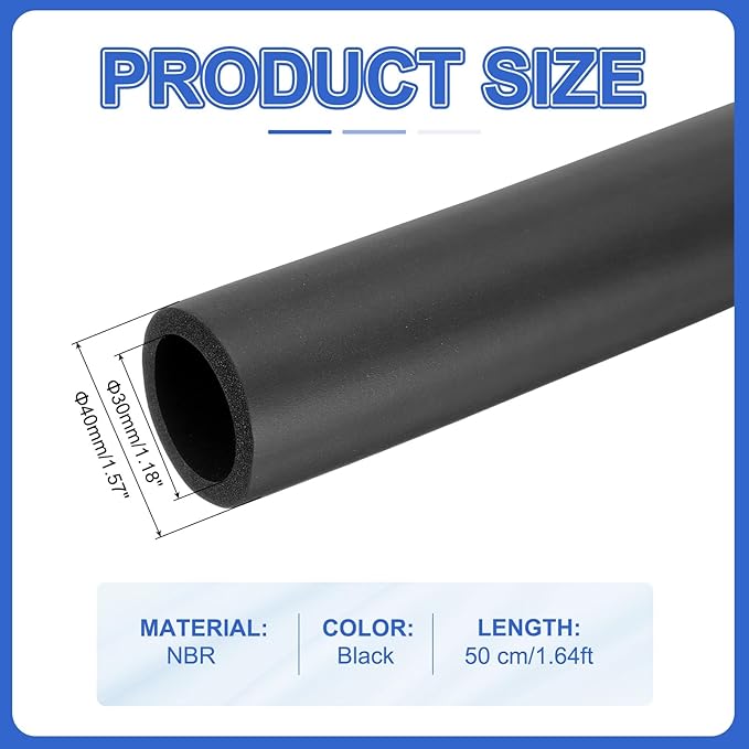 uxcell Pipe Insulation Tube Foam, 1-3/16" ID x 3/16" Thick x 1.64ft Foam Pipe Cover Non-Slip Hollow Tubing Guitar Air Conditioner Stand Fitness Equipment Handles, Black
