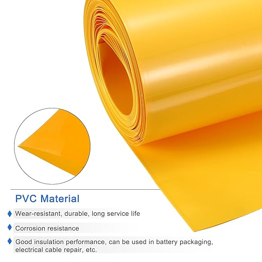 MECCANIXITY Battery Wrap PVC Heat Shrink Tubing 55mm Dia 85mm Flat 33 Feet(10meters) Yellow Good Insulation for Battery Pack