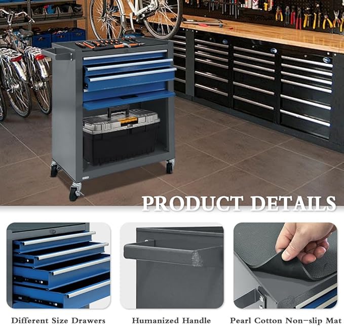 Kirmoasl 13-Drawer Rolling Tool Chest,Large Tool Chest with Wheels,2 in 1 Detachable Tool Chests,Portable Tool Storage,Locking Mechanic Tool Box for Warehouse,Garage (Gray&Blue)
