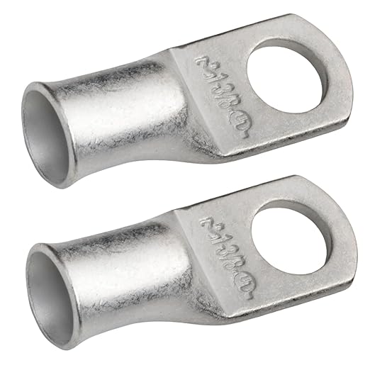 SELTERM 2pcs 1 AWG 3/8" Stud Tinned Copper Wire Lugs, Battery Lugs, Ring Terminals, Battery Cable Ends, 1 Gauge Ring Terminal Connectors, UL Marine Grade Electrical Battery Terminal Connectors
