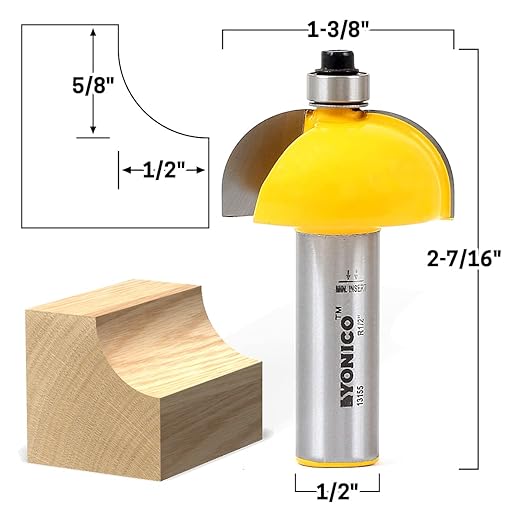 YONICO Cove Router Bits Edge Forming 1/2-Inch Radius 1/2-Inch Shank 13155