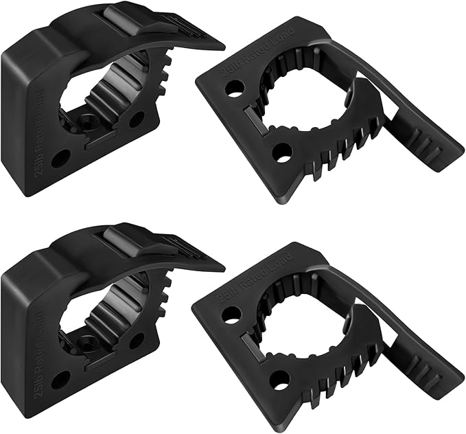 ROBLOCK 4 Pack Quick Release Clamp Mounts - Adjustable shovel clamp mount, Rubber Tool Handle Holders for 1-1/4" to 1-3/4" Diameter, Universal Garage Storage, Boat, RV, ATV or Any Wall