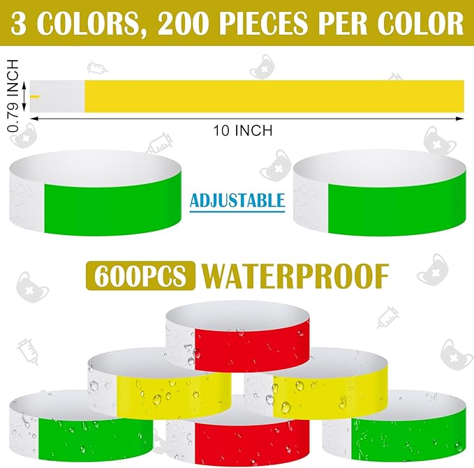 Epakh Paper Wristbands Neon Wrist Bands Waterproof Handbands for Events Lightweight Concert Wristbands Neon Colored Adhesive Wrist Band for Party