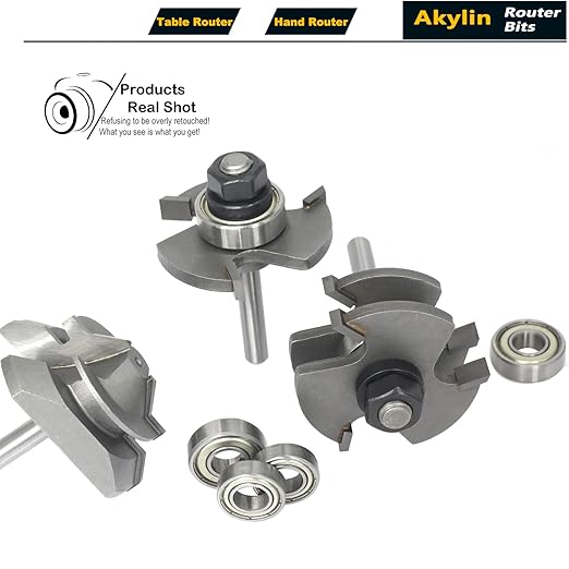 3Pc Tongue and Groove Router Bit Set 1/4 Shank,45 Degree Lock Miter Bit,3 Teeth T Shape Glue Joint Cutter,in Aluminum Case for Wood Cabinet Door/Board Tabletops/Strip Flooring Making