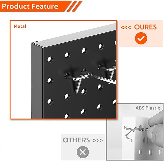 2 PCS Metal Pegboard Wall Storage Shelves 24x12 Inches with 50 PCS Pegboard System for Garage Organization Black Pegboard Hooks for Efficient Tool Storage and Workbench Organization（black）