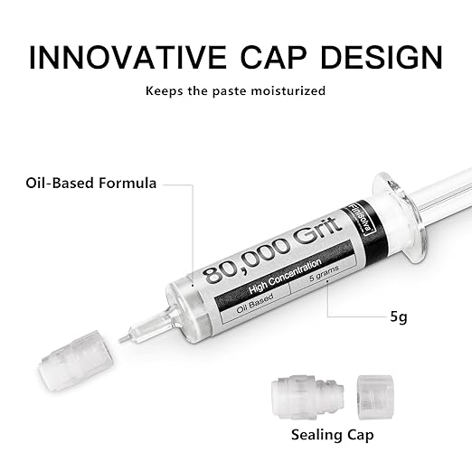 Diamond Polishing Compound Kit of 6 Polishing Lapping Paste 80,000 to 450 Grit for Glass Watch Marble Metal Resin Rock Jewelry Etc. with High Concentration of Diamond Powder Scratch Remover Repair