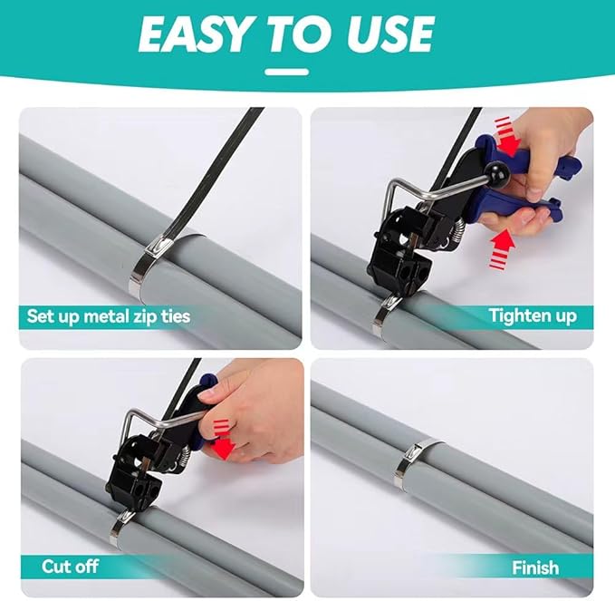 Metal Zip Ties Cutter Stainless Steel Cable Tie Gun One hand type for Self-Locking Stainless Steel Cable Ties Heavy Duty Tensioning Cutting Tool with Free Zip Tie Release Tool