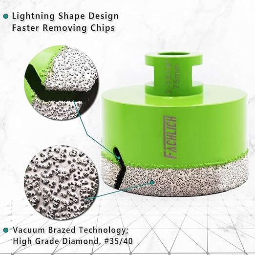 Diamond Core Drill Bit,2pcs Diameter 75mm 3 inch Thread 5/8-11,Vacuum Brazed Dry Wet Hole Saw for Porcelain Tile,Granite,Marble,Concrete,Masonry,Brick