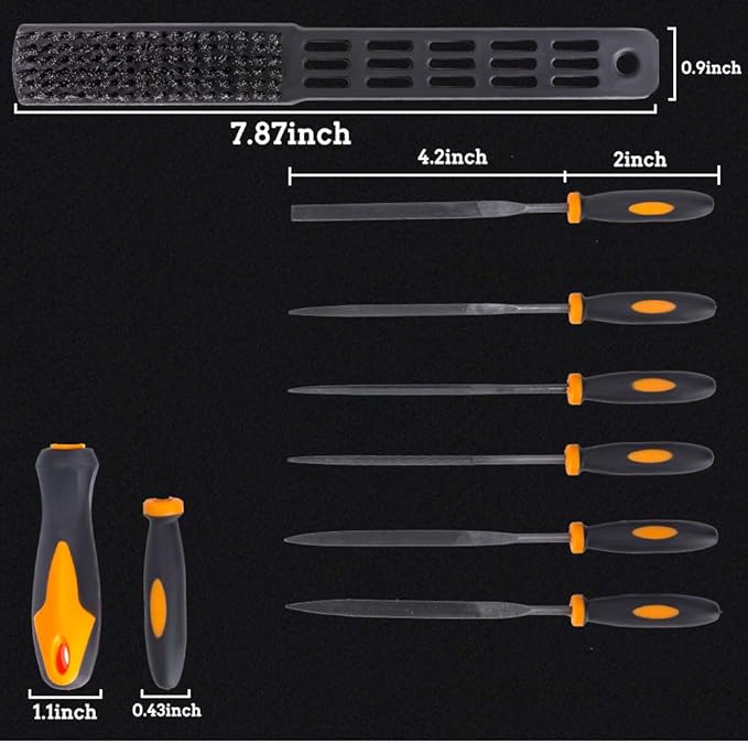 17Pcs File Tool Set with Carry Case,Premium Grade T12 Drop Forged Alloy Steel, Precision Flat/Triangle/Half-round/Round Large File and 12pcs Needle Files/1 brush