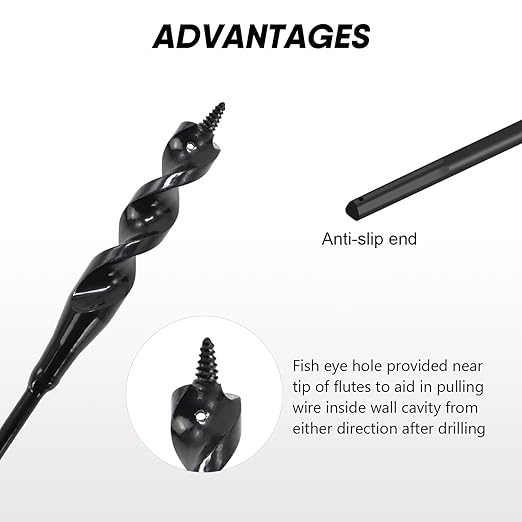 HANSHAN 54× 3/16 ×9/16 Head Flexible Installer Drill Bit Fish Bit for Pulling Wire Through Tight Spaces with Minimal Damage -1 Pack