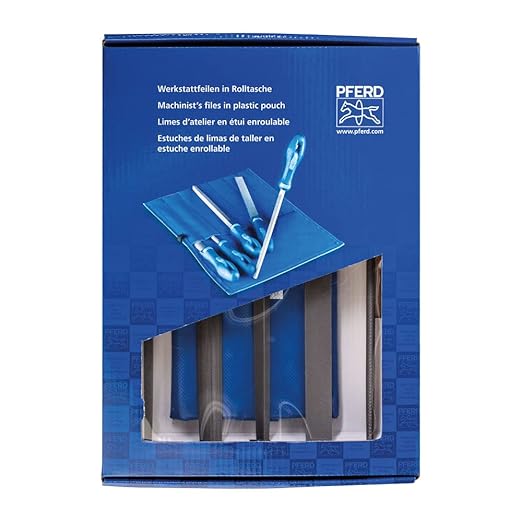 PFERD 10" Machinist File Set, 5-Piece WRU – Second Cut, Cross Cut – For Universal Roughing & Finishing – With Ergonomic Handles & Plastic Pouch – Part 16081