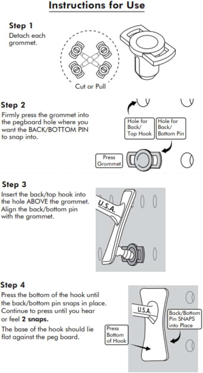 PegPro® J & 2" Hooks Kit for Modern Plastic or Metal Pegboard – Durable Plastic Pegboard Hooks - For Garage, Kitchen, Craft Room, and more (J & 2" Hooks - 50 Pack, White)