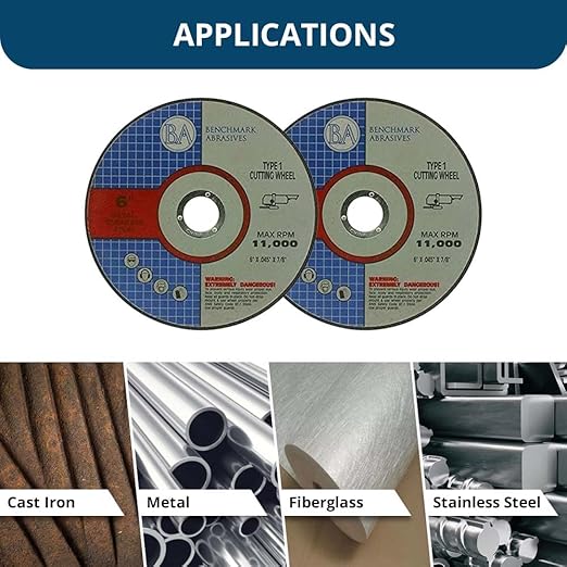Benchmark Abrasives 6" Pro Metal Self-Sharpening Steel Cutting Cutoff Wheel .045" Thick 7/8" Arbor, Angle Grinder Wheel, Grinder Cutting Wheel - 200 Pack