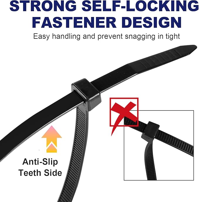 Zip Ties, RAZCC 1200pcs Black Cable Zip Ties 16 Inch, Heavy Duty Plastic Wire Ties with 70lb Tensile Strength, Self-Locking Black Nylon Tie Wraps for Indoor and Outdoor