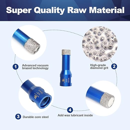 5/8 Inch Diamond Core Drill Bit for Porcelain Tile Ceramic Marble Granite Drilling,BRSCHNITT 1pc Vacuum Brazed Diamond Hole Saw with 5/8-11 Thread (16mm)