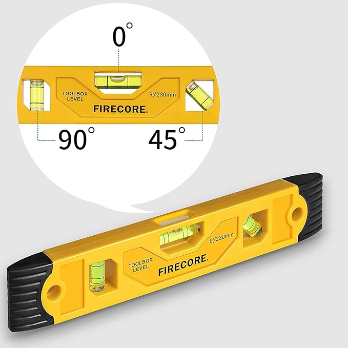 Firecore 3pcs Magnetic Torpedo Level, 9-Inch Shockproof Toolbox Level with 3 Bubble Spirit Level 45 90 180 Degree