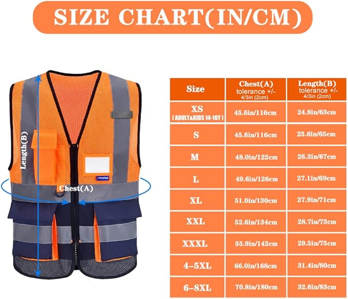 A-SAFETY High Visibility Mesh Safety Reflective Vest with Pockets and Zipper,Hi Vis Viz Reflective Safety Vest(Orange&Navy Mesh XXL)