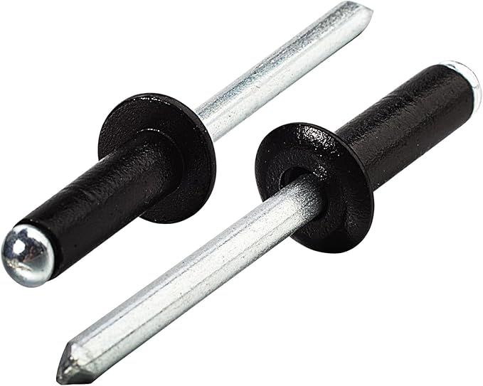 Linkup 150pcs pack 3/16" x 3/8" Black pop blind Rivets, 4.8mm x 10mm Black pop rivets,Aluminum Body Steel Mandrel Rivets (Black),Dome Head aluminum rivets