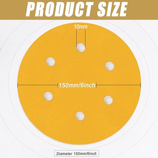 6 Inch - 6 Hole Hook and Loop Sanding Discs 800 Grit, Random Orbital Sandpaper for Automotive and Woodworking - 100 Pack