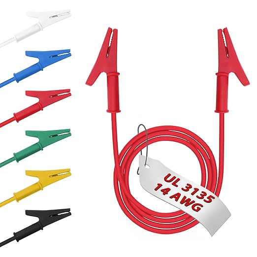14 Gauge 6pcs/3.3Ft Alligator Clips Electrical with Wires UL3135,6 Colors Heavy Duty Silicone Test Leads Set Jumper Wires Kit for Testing