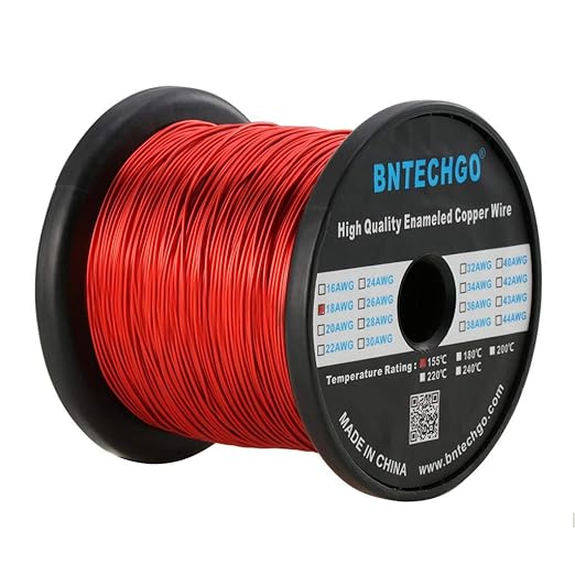 BNTECHGO 18 AWG Magnet Wire - Enameled Copper Wire - Enameled Magnet Winding Wire - 3.0 lb - 0.0393" Diameter 1 Spool Coil Red Temperature Rating 155℃ Widely Used for Transformers Inductors