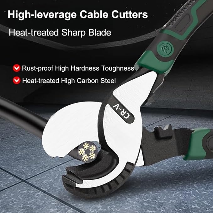 Wire Cutter Heavy Duty 10 Inch High Leverage Wire Cable Cutter Pliers Tool for Aluminum, Copper, Wire, Communications Cable