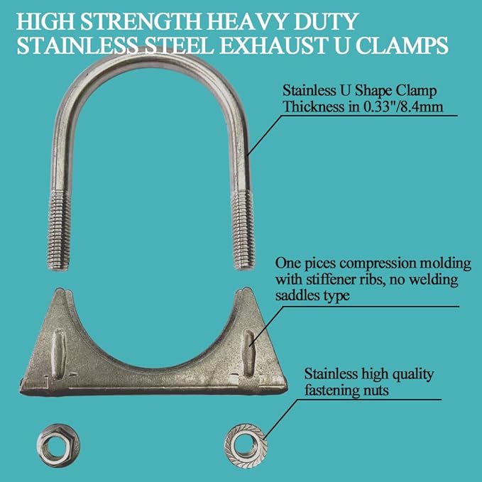 Heavy Duty 2.25" Exhaust U-Bolt Clamp 2 1/4 Inch Stainless Exhaust Clamp